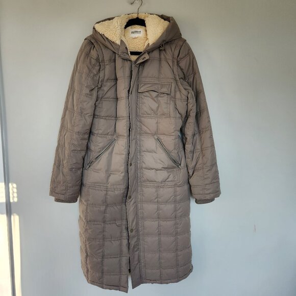 UpWest M Convertible Sherpa-Lined Parka Jacket Sage Green Ash Long Vest Hooded - Picture 2 of 11